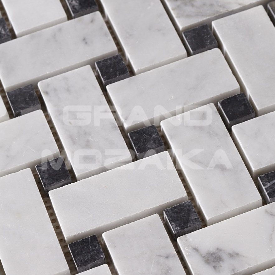 Мозаика Bianco Carrara + Nero Marquina серия Basket Weave