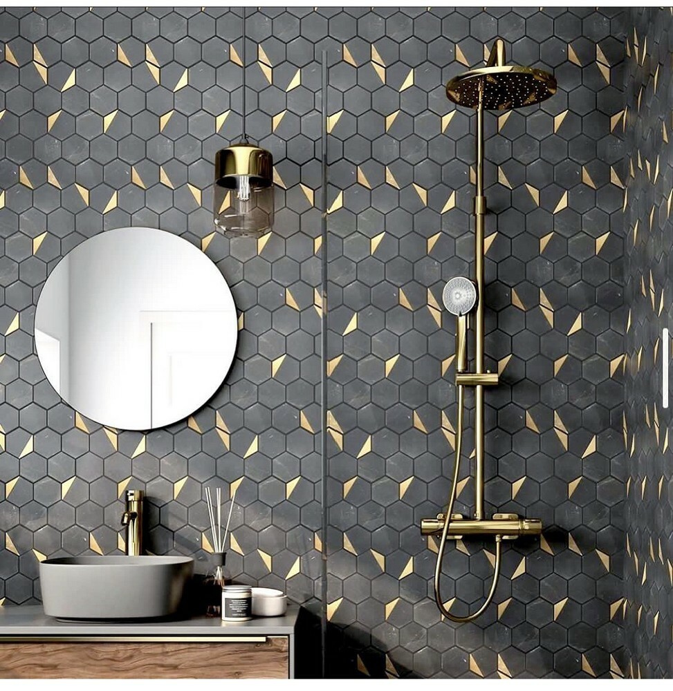 Мозаика HEXAGON NERO MARQUINA GOLD серия Hexagon